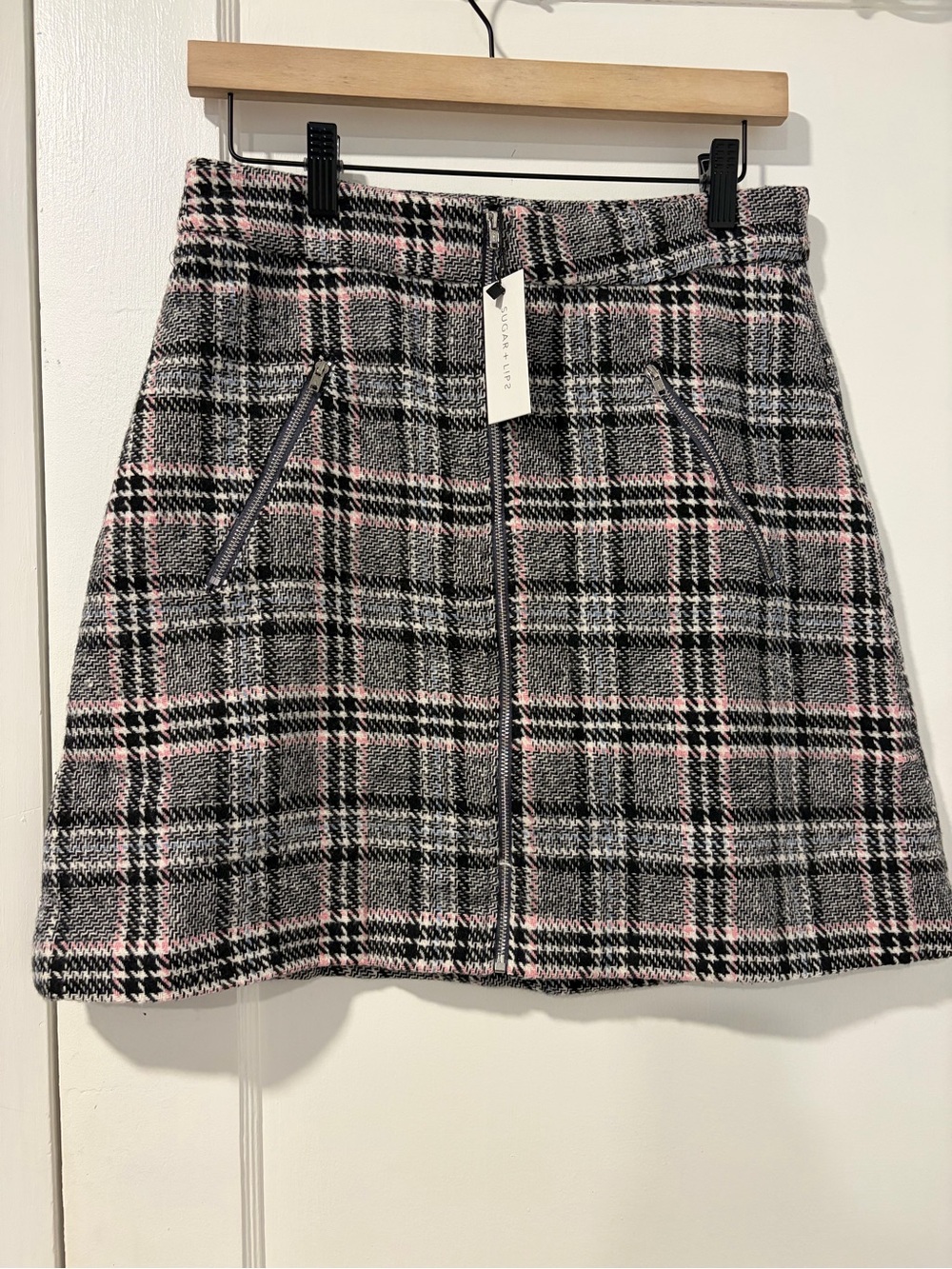Sugarlips Pink & Black Plaid Mini Skirt with Front Zip